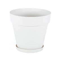 Yalı Saksı Drenaj Aparatlı Tabaklı Dekoratif Saksı 28cm, 10 Litre Kirli Beyaz