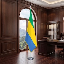 Gabon Direkli - Altın Saçaklı Saten Makam Bayrağı Seti Krom Direk Diğer