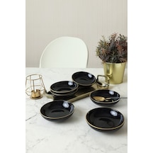 Keramika Siyah Gold Halka Çerezlik / Sosluk 13 Cm 6 Adet Siyah