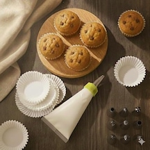 Krema Sıkma Torbası Seti 9 Çelik Uç + 100'lü Renkli Muffin Kağıdı Pasta Süsleme Ve Cupcake Yapımı İçin Pratik Set