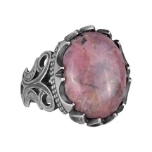 925 Ayar Katı Gümüş Erkek Yüzük - Doğal Taş Seçenekleri İle El Yapımı Tasarım Rhodonite Gümüş