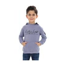 Toontoy Kids Toontoy Erkek Çocuk Relax Fit Kapüşonlu Cepli Hafif Düşük Omuz Baskılı Sweatshirt - 2 İplik Koyu Gri