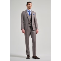 İmza Koyu Vizon Kendinden Desenli 2 Düğme Classic Esnek Slim Fit Takım Elbise 1001250157 Koyu Vizon