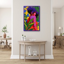 Mor Yapraklar Arasında Kadın Metal Tablo 61x95 Cm Çok Renkli