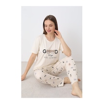 Elitol Nakışlı Milan Örme Kısa Kol Kadın Pijama Takımı Desenli-9