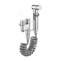 Premium Çift Çıkışlı Taharet Musluğu Seti - Esnek Spiral Hortumlu Taharet Bataryası Ve Başlığı - Krom Veya A Diğer 57531812