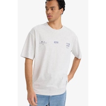 Defacto %100 Pamuk Boxy Fit Baskılı Tişört F8120ax26spgr389 Gri-gr389