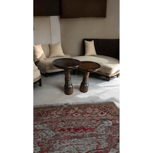 Doğal Masif Ahşap Yan Sehpa Seti 2 Li Ceviz Zigon Ve Fiskos Model - Mushroom Side Table Ceviz