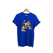 Motorcu Cross Motosiklet Baskılı Ön Kaldıran Motorcu %100 Pamuk Regular Fit Bisiklet Yaka T-shirt Mavi