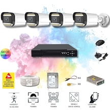 Qromax 4 Kameralı Set - Yapay Zeka Özellikli Gece Renkli Gösteren 5mp Sony Lensli 12 Warm Ledli Fullhd Güvenlik Kamerası Seti 312w-104