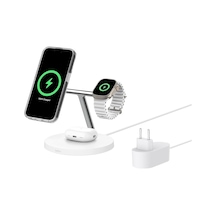 Boostcharge 3'ü 1 Arada Qi2 Şarj Cihazı, Magsafe Uyumlu Kablosuz Şarj İstasyonu, Apple İphone 17 Serisi, Apple Watch, Kaymaz Tabanlı Airpods İçin Qi2 Kablosuz Şarj Aleti, Psu Dahil - Beyaz Çok Renkli