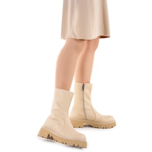 Woggo Cilt Fermuarlı Kadın Bot Ayakkabı Fls 52-810 Ten