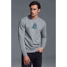 Pokemon Totodile Çizimi Totodile Pokemon Baskılı Gri Erkek Sweat