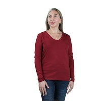 Kadın Süprem Uzun Kollu V Yaka Tişört Bordo