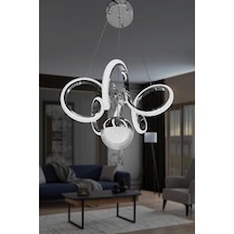Kıvrım Tekli Fanus Top Simli Slikonlu Modern Oturma Led Avizesi - Kumandalı / Krom Krom