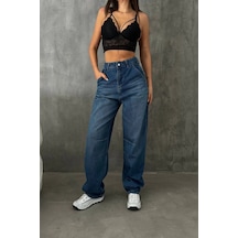 Premium Yıkamalı Kemerli Baggy Jeans Mavi