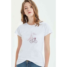 Bicycle Clipart Bike Paris Torre De Baskılı Beyaz Kadın Tshirt