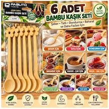 6 Adet Bambu Kaşık Seti Çiçek Saplı Ahşap Kaşık Şeker Baharat Kahve Çay Tatlı Dondurma Servis Kaşığı