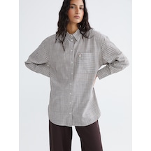Lcw Modest Kahverengi Çizgili Oversize Poplin Kadın Gömlek Tunik