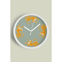 Kaplan Temalı Modern Duvar Saati - 30cm - Önü Camlı Beyaz Kasa - Sessiz Mekanizma-jh0021 Beyaz