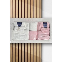 Platin Jakarlı 10 Parça Aile Bornoz Takımı Krem Pudra Çok Renkli