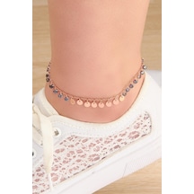 Gümüş Rose Mistik Topaz Taşlı Yuvarlak Pullu Halhal Rose