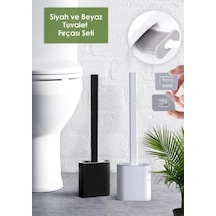 2li Set Beyaz Ve Siyah Renk Silikon Tuvalet Fırçası Set Bükülebilir Pratik Silikon Wc Klozet Fırçası