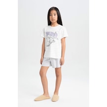 Defacto Kız Çocuk Disney Dumbo Pijama Takımı Kısa Kollu Üst Şort C1966A824SMER233 Ekru