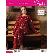 Sude K-200-578 Kadın Genç Polar Yılbaşı Temalı Pijama Takımı Kahverengi