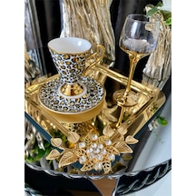 Atabey Home Collection 2 Adet Kahve & Çay & Sunum Tepsisi Gold Lüx Kristalize Taşli Model