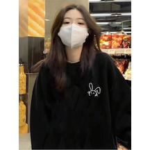 Karikatür Desenli Damla Sweat-trzksw3534 Siyah