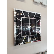 Ayna Denizi Silver Quare Black Model Gümüş Siyah Renk 60 CM x 60 CM Dekoratif Aynalı Duvar Saati Gümüş - Siyah