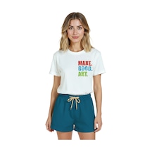 Kadın Beyaz Relaxed Fit %100 Pamuk Tişört Make. Good. Art. Renk Beyaz