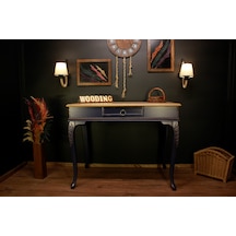 Wooding 120 Cm Masif Naturel Lacivert Oymalı Çalışma Masası