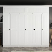 Minar Kale 6 Mebran Kapaklı 2 İç Çekmeceli Dolap Ve Yüklük Beyaz 255cm Beyaz