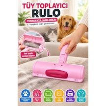 Pembe Tekrar Kullanılabilir Hazneli Tüy Toplama Rulosu Kedi Köpek Tüyü Koltuk Temizleme Aparatı