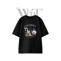 Thewert Colombia Jaguar Tasarım Baskılı Ünisex Siyah Oversize T-shirt