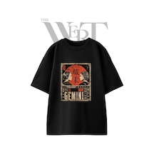 Thewert Japanese Gemini Tasarım Baskılı Ünisex Siyah Oversize T-shirt