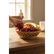 Plastik Rattan Ekmeklik, Meyvelik, Ekmek Sepeti 20cm Krem