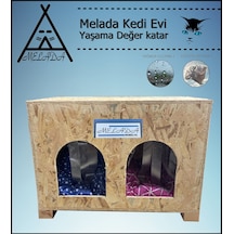 Melada Kedi Evi Dış Ortam Uygun Ahşap Kedi Evi Double Osb Minderli 61x41x36 Cm