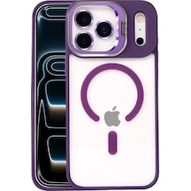 Joko Apple Uyumlu iPhone 17 Pro Remim Lensli Magsafe Standlı Kapak - Derin Mor Düz Renkli