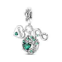 Yeşil Daima Aile Ağacı Sallantılı Charm Gümüş