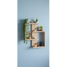 Ahşap Dekoratif Duvar Rafı - 60x50 Cm Modern Tasarım - Çift Taraflı Bantlı Montaj Derinlik 10 Cm Bej