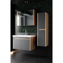 Karen Banyo Dallas 80 Cm Lavabolu, Aynalı Banyo Dolabı, Lavabo Dahil, Boy Dolabı Dahil, S.meşe-Antrasit Antrasit