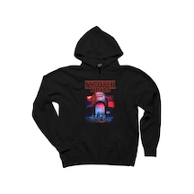 Stranger Things Universal Siyah Fermuarlı Kapşonlu Sweatshirt Siyah
