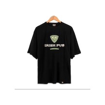 Flood Of Style Erkek Siyah Irısh Pub Baskılı Oversize Bisiklet Yaka Tshirt