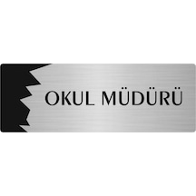 Metal Departman Kapı İsimliği, Yönlendirme Levhası Okul Müdürü 5x20 Cm Gümüş Renk