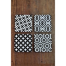 Taş Bardak Altlığı 4'lü Set - Tile Desen 10x10cm Çok Renkli