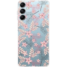 Samsung M14 Uyumlu Kamera Korumalı Floral Kırmızı Tasarımlı Şeffaf Silikon Kılıf