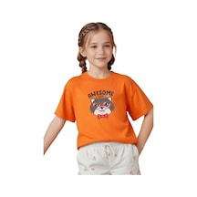 Fyk Kids Kız Çocuk Basic Awesome Boy Baskılı T-shirt Turuncu